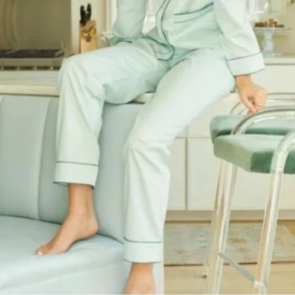 Women's Mint Green Pajama pants with Contrast Piping